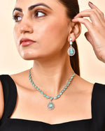 Thumbnail for VOJ Silver Toned Teal Green Teardrop Shaped Stone Ad Necklace Set - Dista