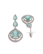 Thumbnail for VOJ Silver Toned Teal Green Teardrop Shaped Stone Ad Necklace Set - Dista