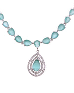 Thumbnail for VOJ Silver Toned Teal Green Teardrop Shaped Stone Ad Necklace Set - Dista