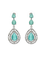 Thumbnail for VOJ Silver Toned Teal Green Teardrop Shaped Stone Ad Necklace Set - Dista