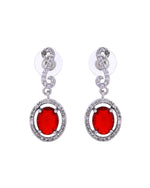 Thumbnail for VOJ Silver Plated Oval Ruby Red Stone Studded Ad Jewellery Set