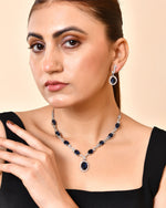 Thumbnail for VOJ Silver Plated Oval Blue Stone Studded Ad Jewellery Set - Dista