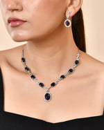 Thumbnail for VOJ Silver Plated Oval Blue Stone Studded Ad Jewellery Set - Dista