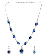 Thumbnail for VOJ Silver Plated Oval Blue Stone Studded Ad Jewellery Set - Dista