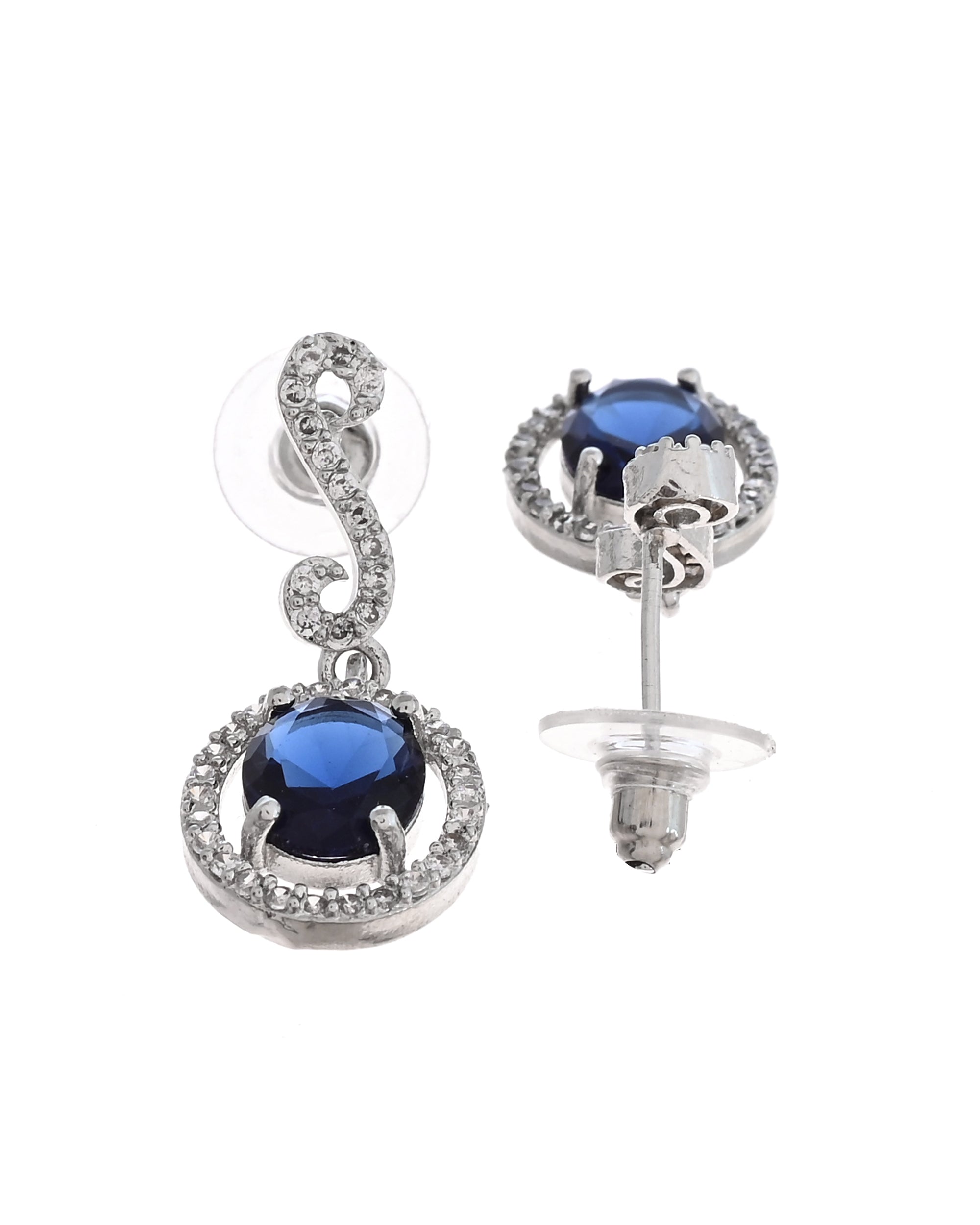 VOJ Silver Plated Oval Blue Stone Studded Ad Jewellery Set - Dista