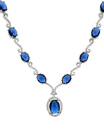 Thumbnail for VOJ Silver Plated Oval Blue Stone Studded Ad Jewellery Set - Dista