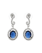 Thumbnail for VOJ Silver Plated Oval Blue Stone Studded Ad Jewellery Set - Dista