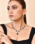 Thumbnail for VOJ Silver Plated Oval Green Stone Studded Ad Jewellery Set - Dista