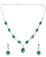 Thumbnail for VOJ Silver Plated Oval Green Stone Studded Ad Jewellery Set - Dista