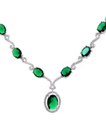 Thumbnail for VOJ Silver Plated Oval Green Stone Studded Ad Jewellery Set - Dista