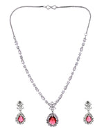 Thumbnail for VOJ Silver Plated Pink Drop Shaped Stone With Ad Stone Simple Jewellery Set - Dista