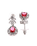 Thumbnail for VOJ Silver Plated Pink Drop Shaped Stone With Ad Stone Simple Jewellery Set - Dista
