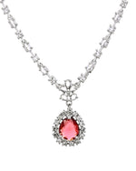 Thumbnail for VOJ Silver Plated Pink Drop Shaped Stone With Ad Stone Simple Jewellery Set - Dista