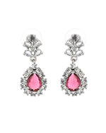 Thumbnail for VOJ Silver Plated Pink Drop Shaped Stone With Ad Stone Simple Jewellery Set - Dista