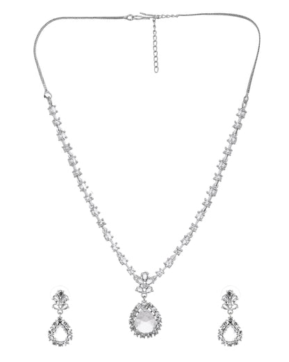 VOJ Silver Plated Drop Shaped Stone With Ad Stone Simple Jewellery Set - Dista