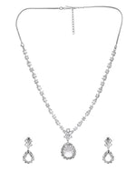 Thumbnail for VOJ Silver Plated Drop Shaped Stone With Ad Stone Simple Jewellery Set - Dista