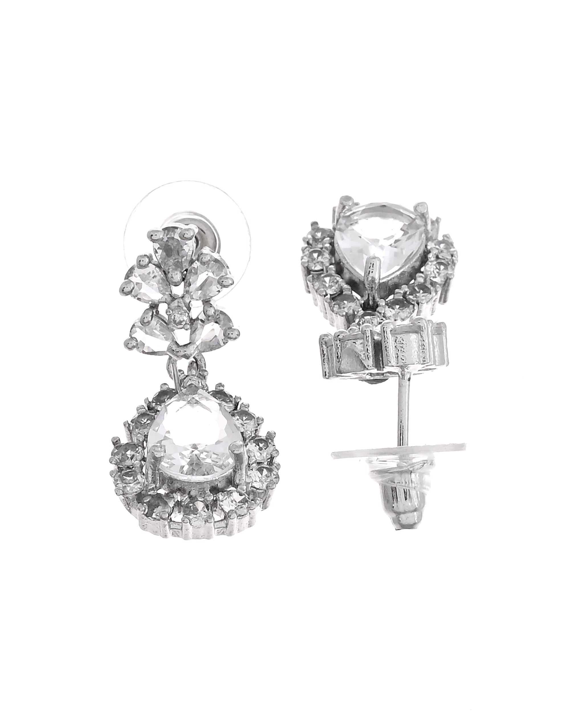 VOJ Silver Plated Drop Shaped Stone With Ad Stone Simple Jewellery Set - Dista