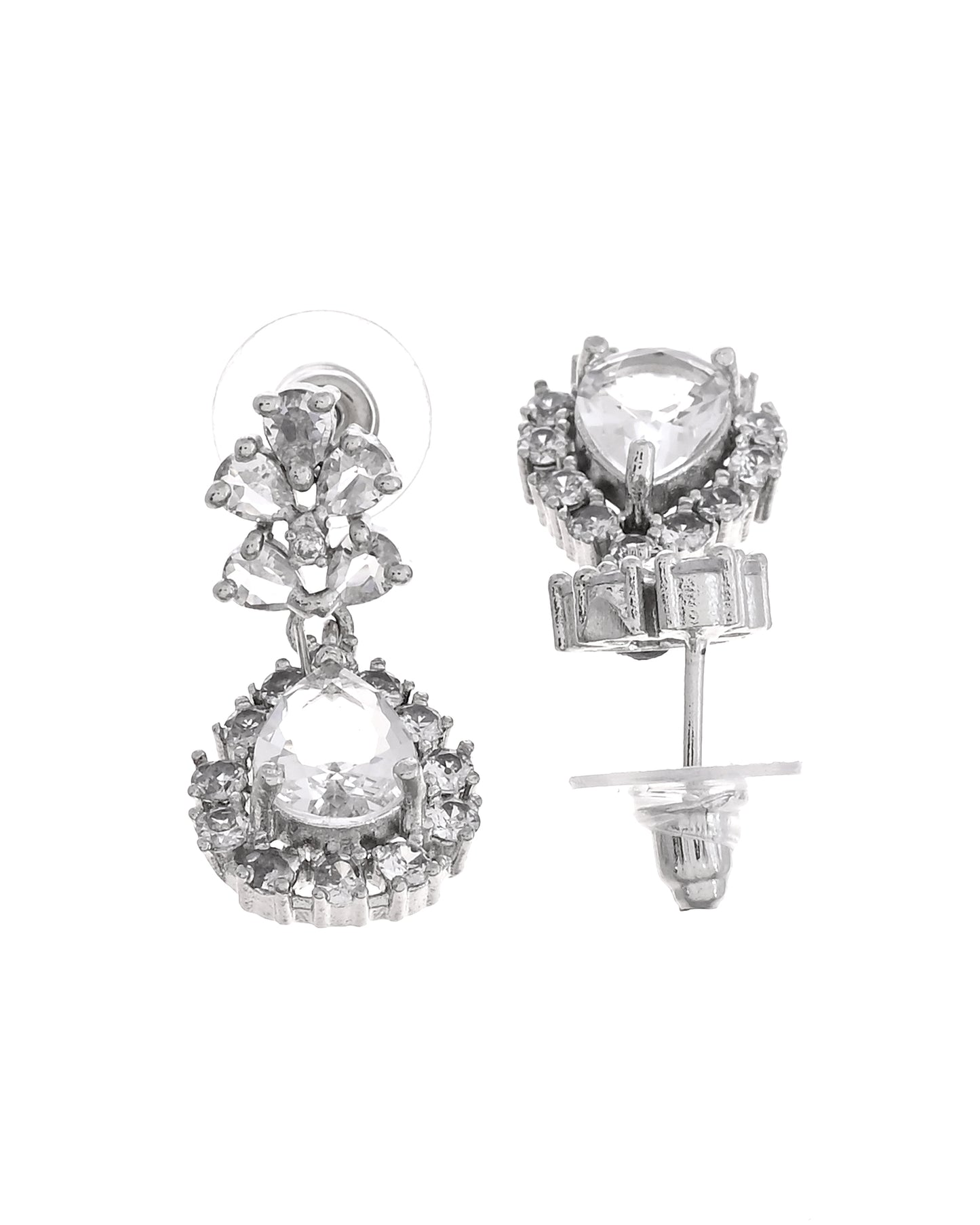 VOJ Silver Plated Drop Shaped Stone With Ad Stone Simple Jewellery Set - Dista