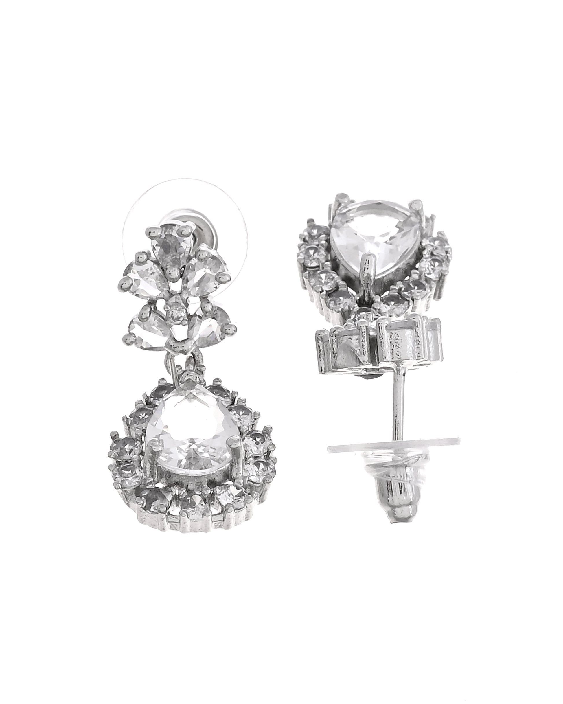 VOJ Silver Plated Drop Shaped Stone With Ad Stone Simple Jewellery Set - Dista