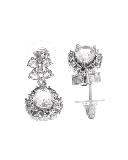 VOJ Silver Plated Drop Shaped Stone With Ad Stone Simple Jewellery Set - Dista