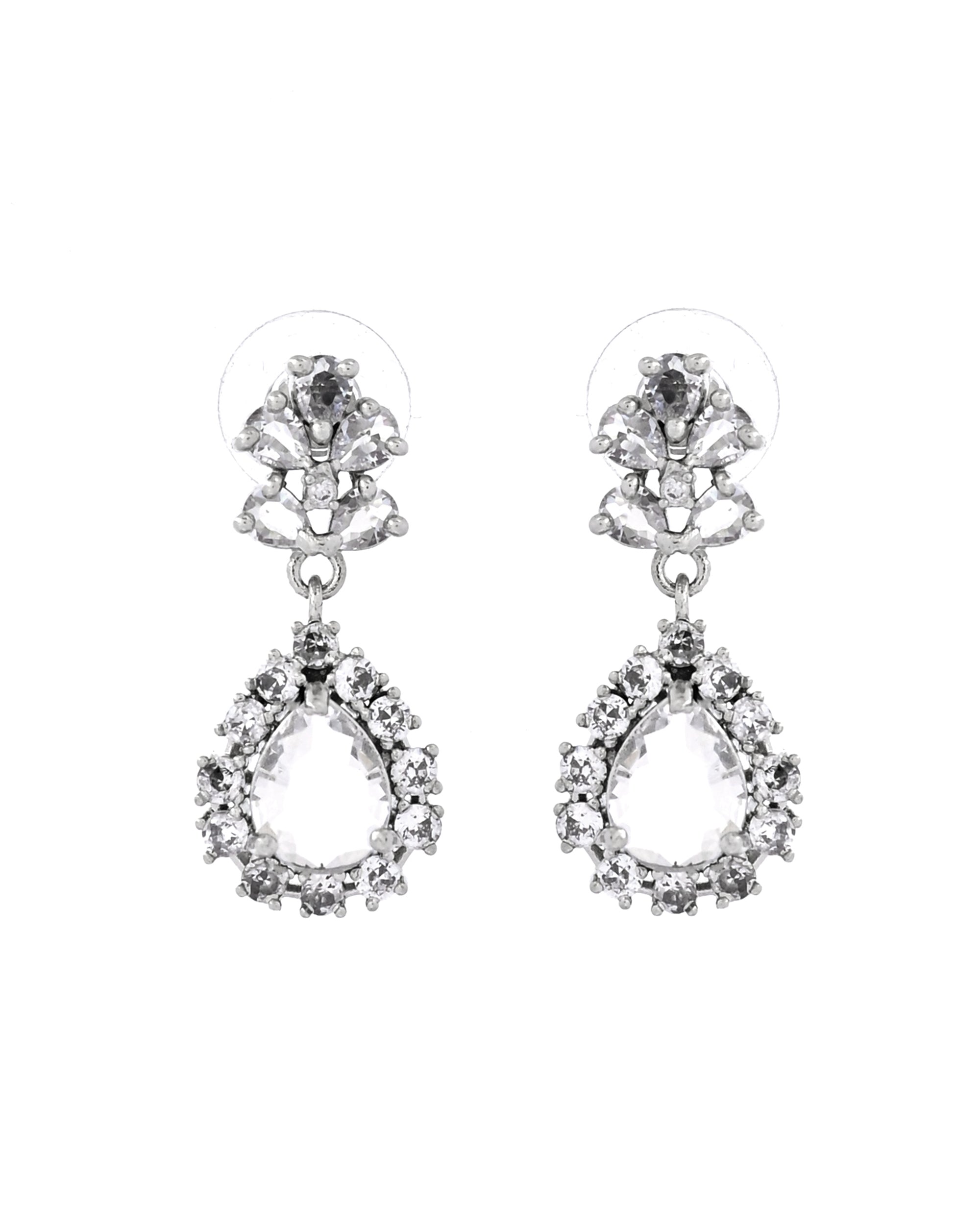 VOJ Silver Plated Drop Shaped Stone With Ad Stone Simple Jewellery Set - Dista