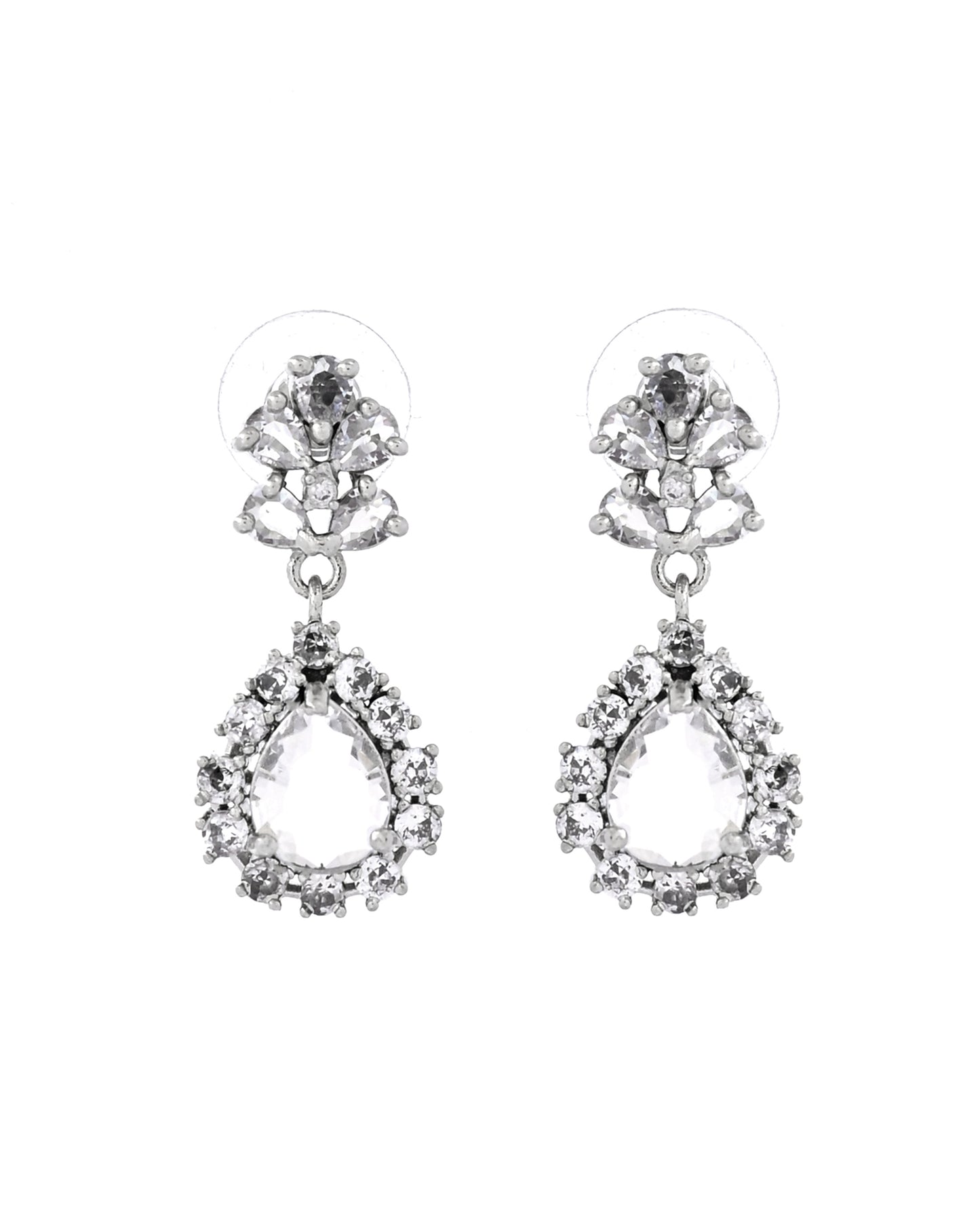 VOJ Silver Plated Drop Shaped Stone With Ad Stone Simple Jewellery Set - Dista