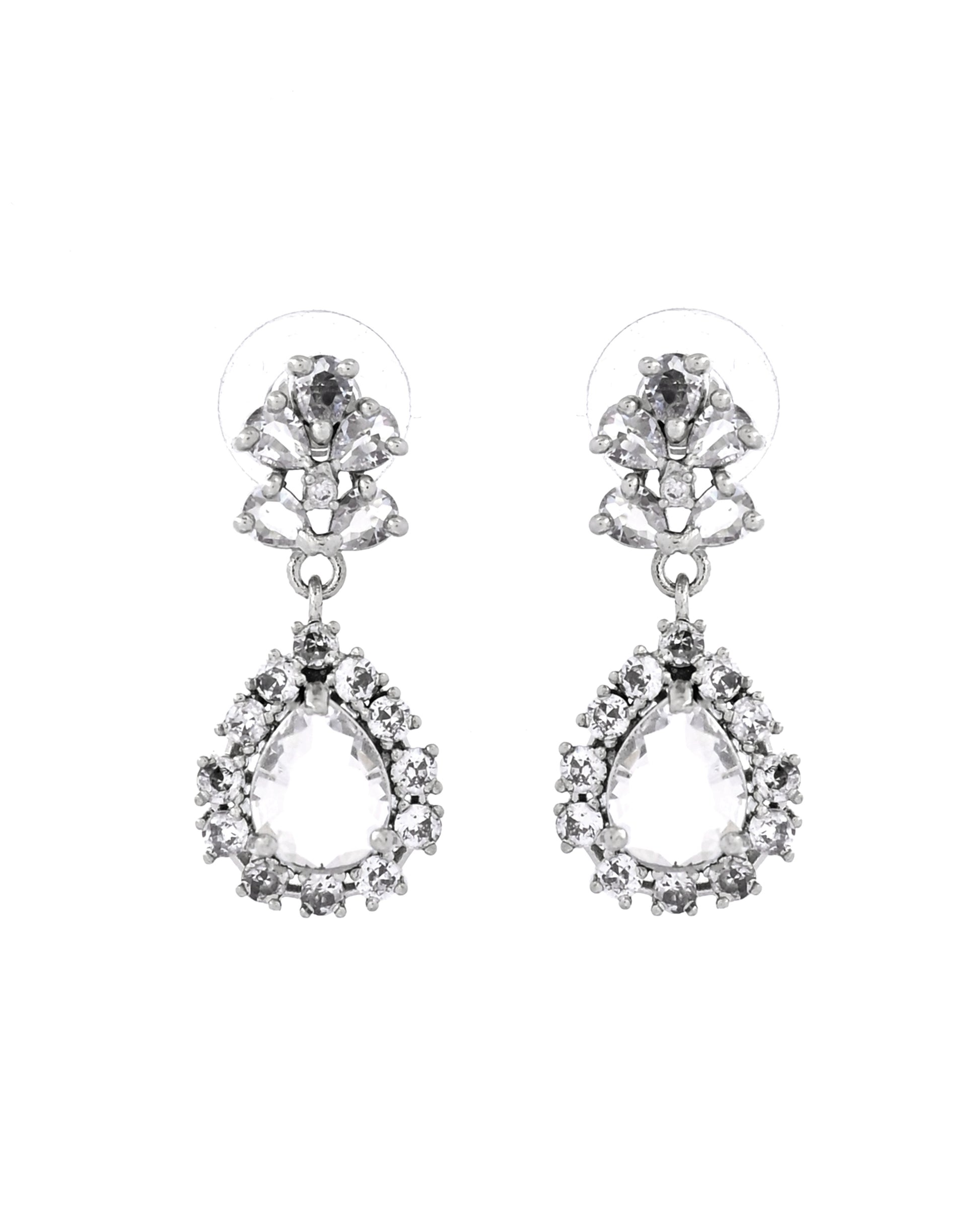 VOJ Silver Plated Drop Shaped Stone With Ad Stone Simple Jewellery Set - Dista