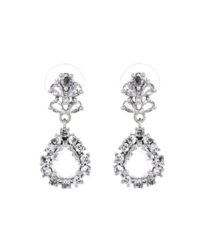 VOJ Silver Plated Drop Shaped Stone With Ad Stone Simple Jewellery Set - Dista
