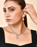 Thumbnail for VOJ Silver Plated Baby Pink Drop Shaped Stone With Ad Stone Simple Jewellery Set