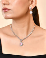 Thumbnail for VOJ Silver Plated Baby Pink Drop Shaped Stone With Ad Stone Simple Jewellery Set