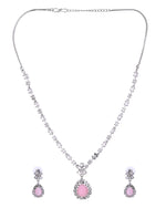 Thumbnail for VOJ Silver Plated Baby Pink Drop Shaped Stone With Ad Stone Simple Jewellery Set