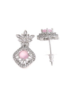 Thumbnail for VOJ Silver Plated Baby Pink Drop Shaped Stone With Ad Stone Simple Jewellery Set