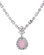 Thumbnail for VOJ Silver Plated Baby Pink Drop Shaped Stone With Ad Stone Simple Jewellery Set