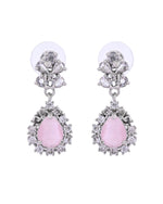 Thumbnail for VOJ Silver Plated Baby Pink Drop Shaped Stone With Ad Stone Simple Jewellery Set