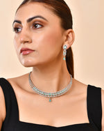 Thumbnail for VOJ Silver Toned Cz Stone Studded Designer Necklace Set - Dista