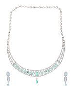 Thumbnail for VOJ Silver Toned Cz Stone Studded Designer Necklace Set - Dista