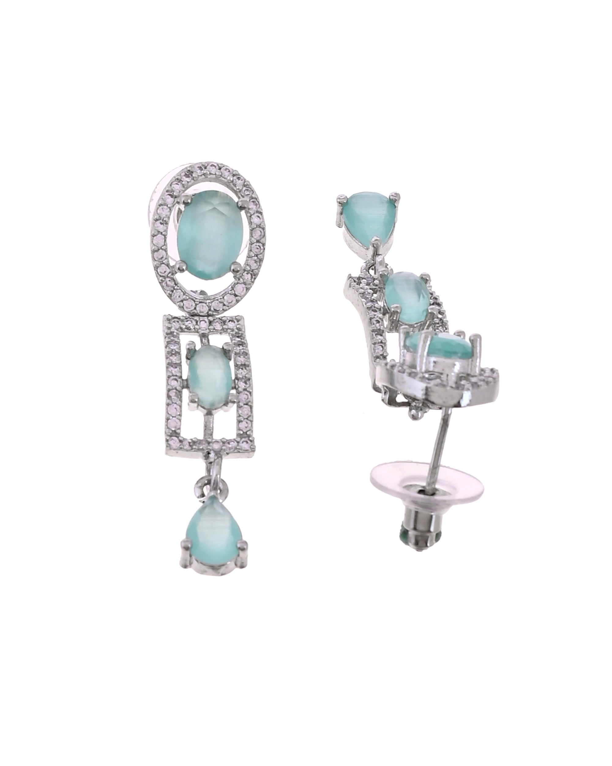 VOJ Silver Toned Cz Stone Studded Designer Necklace Set - Dista