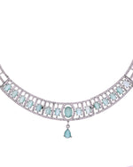 Thumbnail for VOJ Silver Toned Cz Stone Studded Designer Necklace Set - Dista