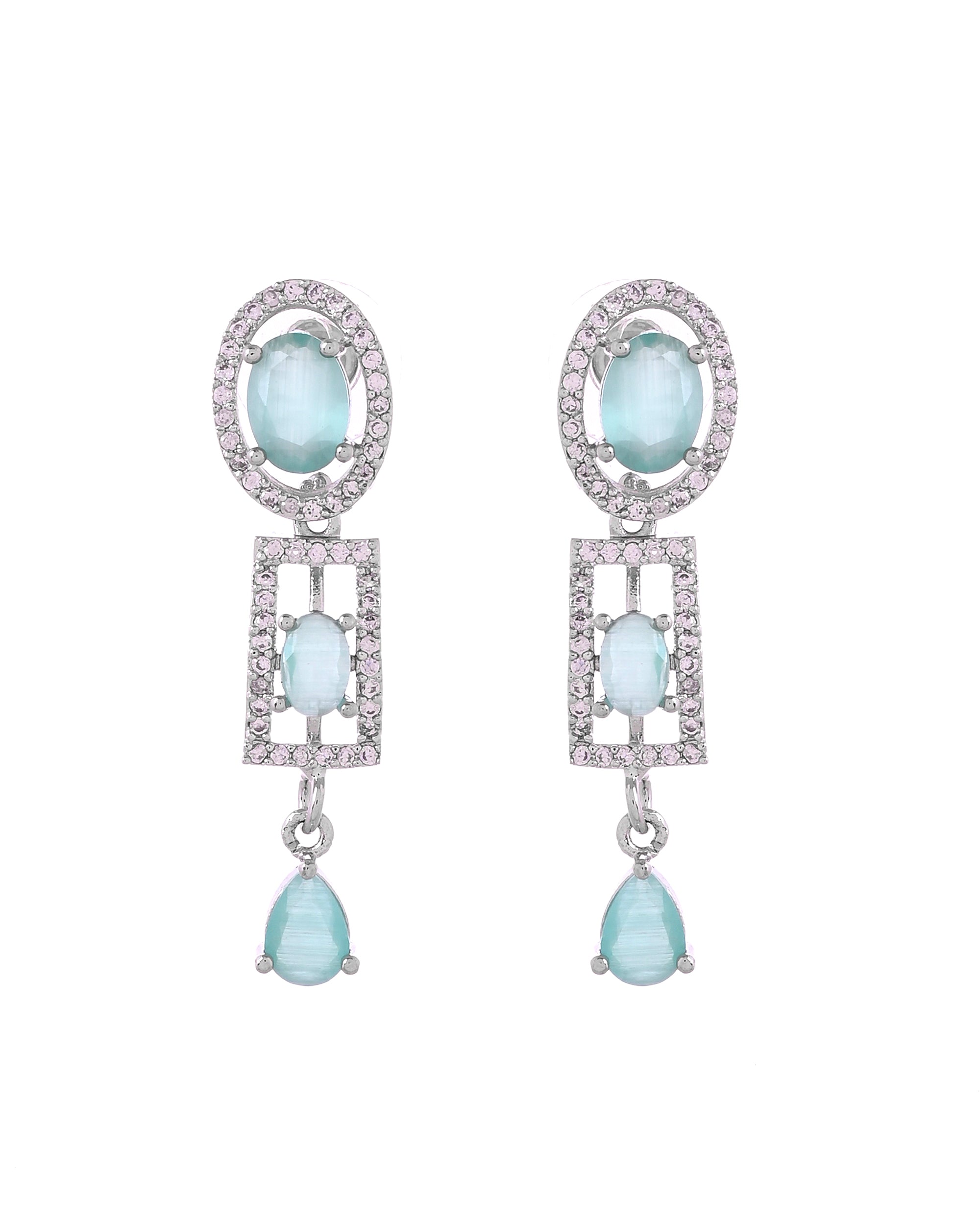 VOJ Silver Toned Cz Stone Studded Designer Necklace Set - Dista