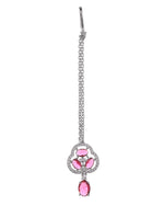 Thumbnail for VOJ Silver Plated Ruby Red Stone Studded Ad Jewellery Set With Maang Tikka - Dista