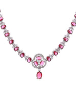 Thumbnail for VOJ Silver Plated Ruby Red Stone Studded Ad Jewellery Set With Maang Tikka - Dista