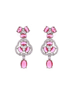 Thumbnail for VOJ Silver Plated Ruby Red Stone Studded Ad Jewellery Set With Maang Tikka - Dista