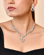 Thumbnail for VOJ Silver Plated Cz Stone Studded Designer Elegant Necklace Set - Dista