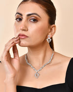 Thumbnail for VOJ Silver Plated Cz Stone Studded Designer Elegant Necklace Set - Dista