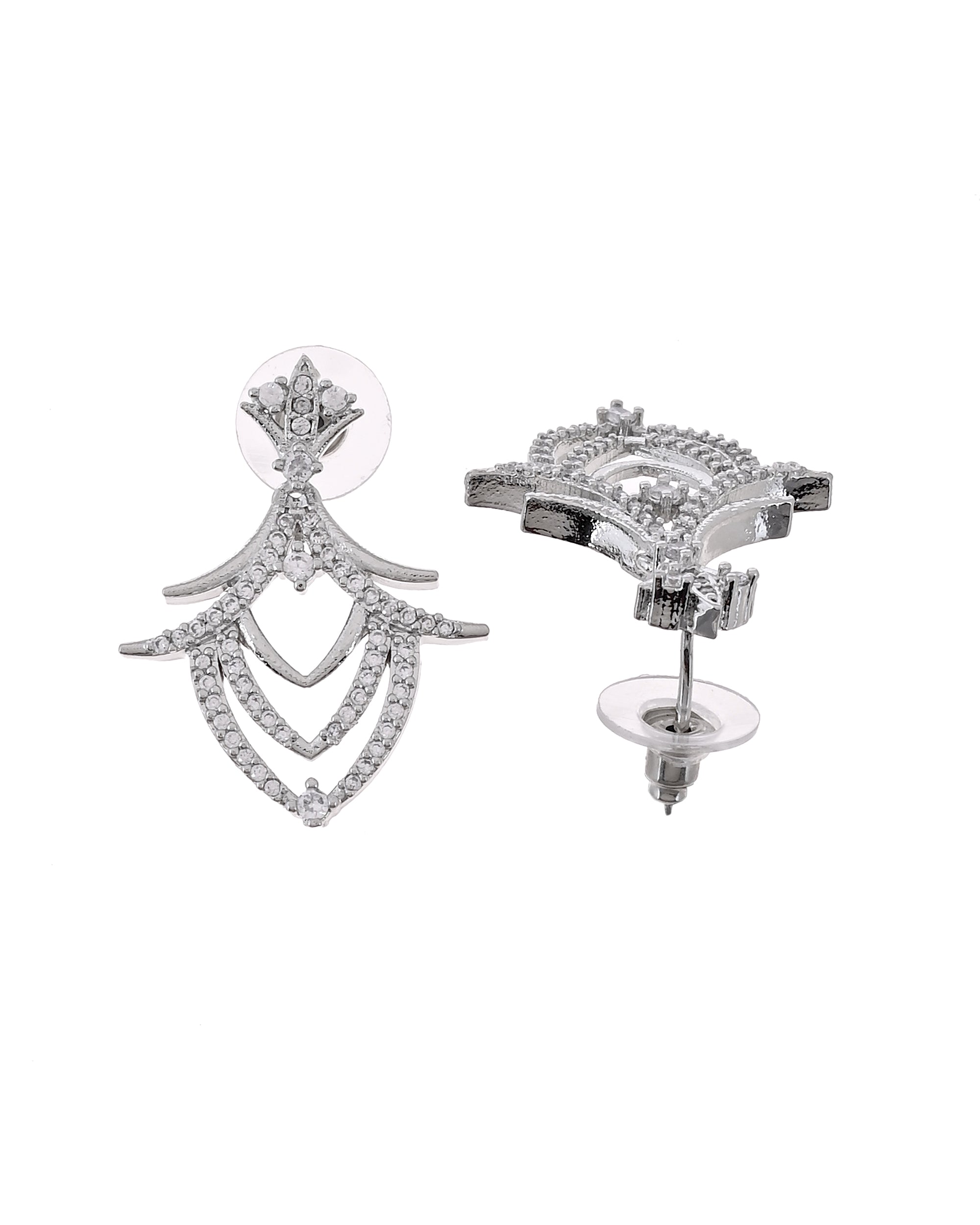 VOJ Silver Plated Cz Stone Studded Designer Elegant Necklace Set - Dista
