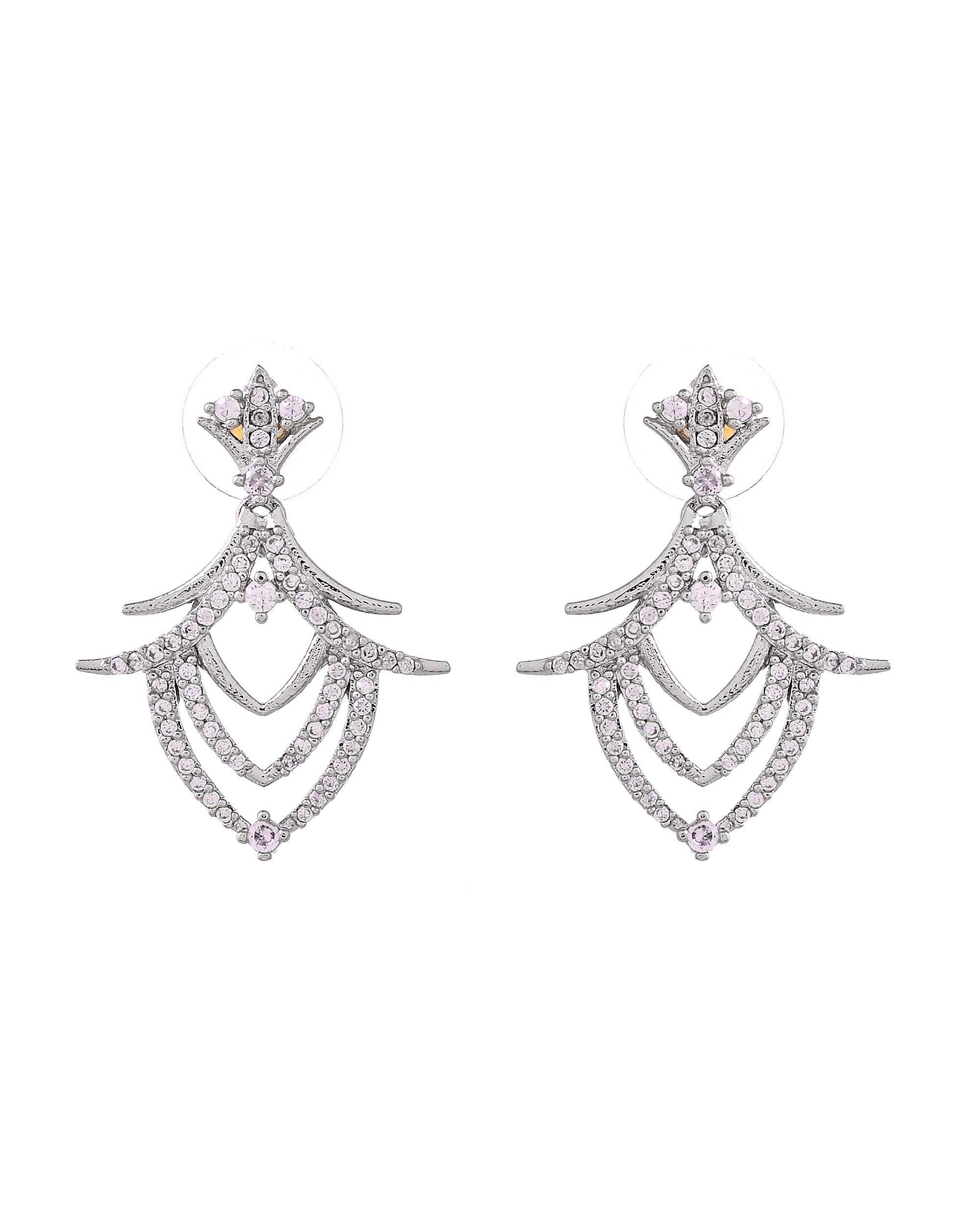 VOJ Silver Plated Cz Stone Studded Designer Elegant Necklace Set - Dista