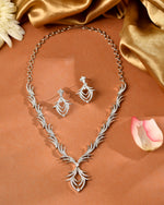 Thumbnail for VOJ Silver Plated Cz Stone Studded Designer Elegant Necklace Set - Dista