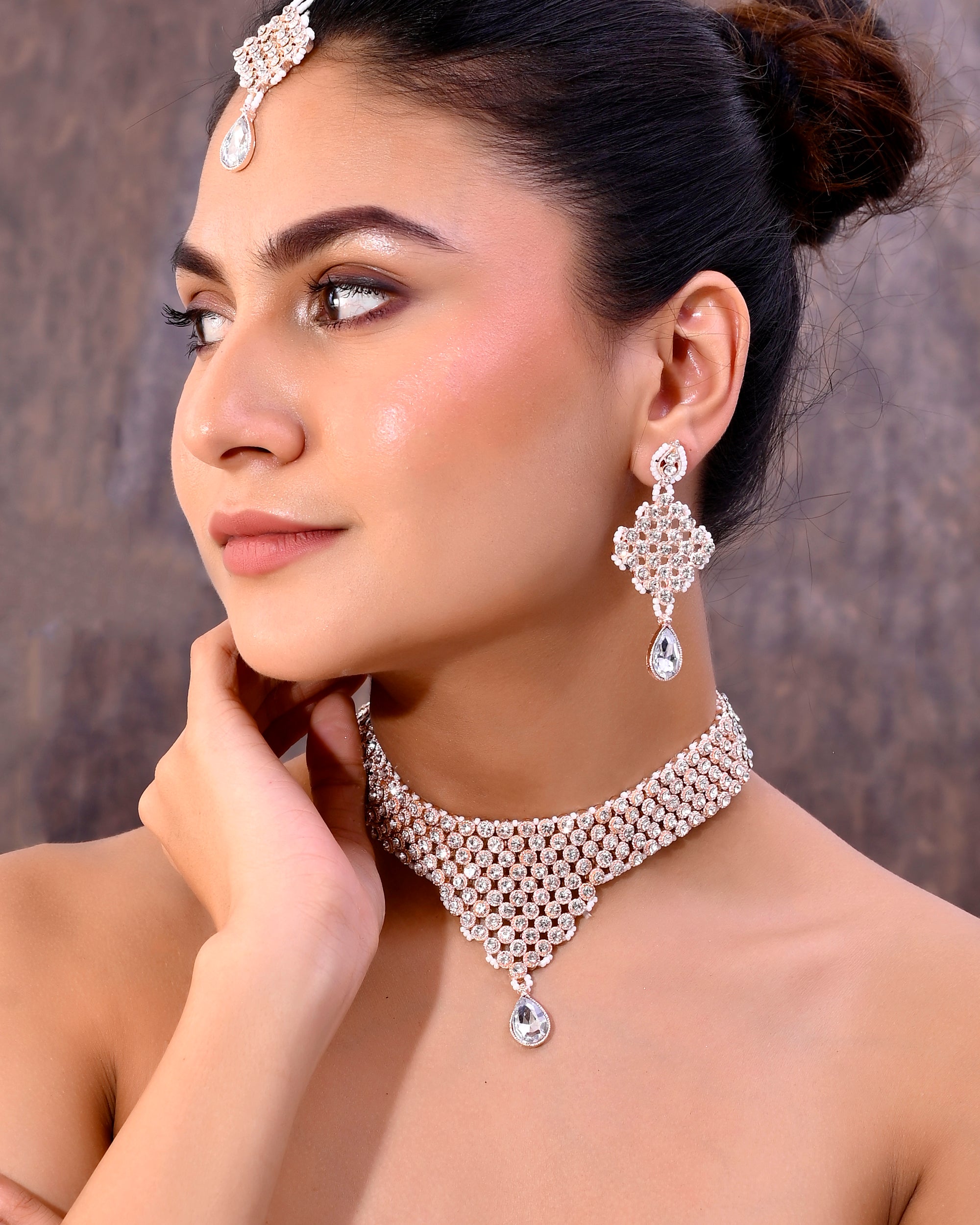 VOJ Silver Plated Party Wear AD Choker Necklace Jewellery Set - Distacart