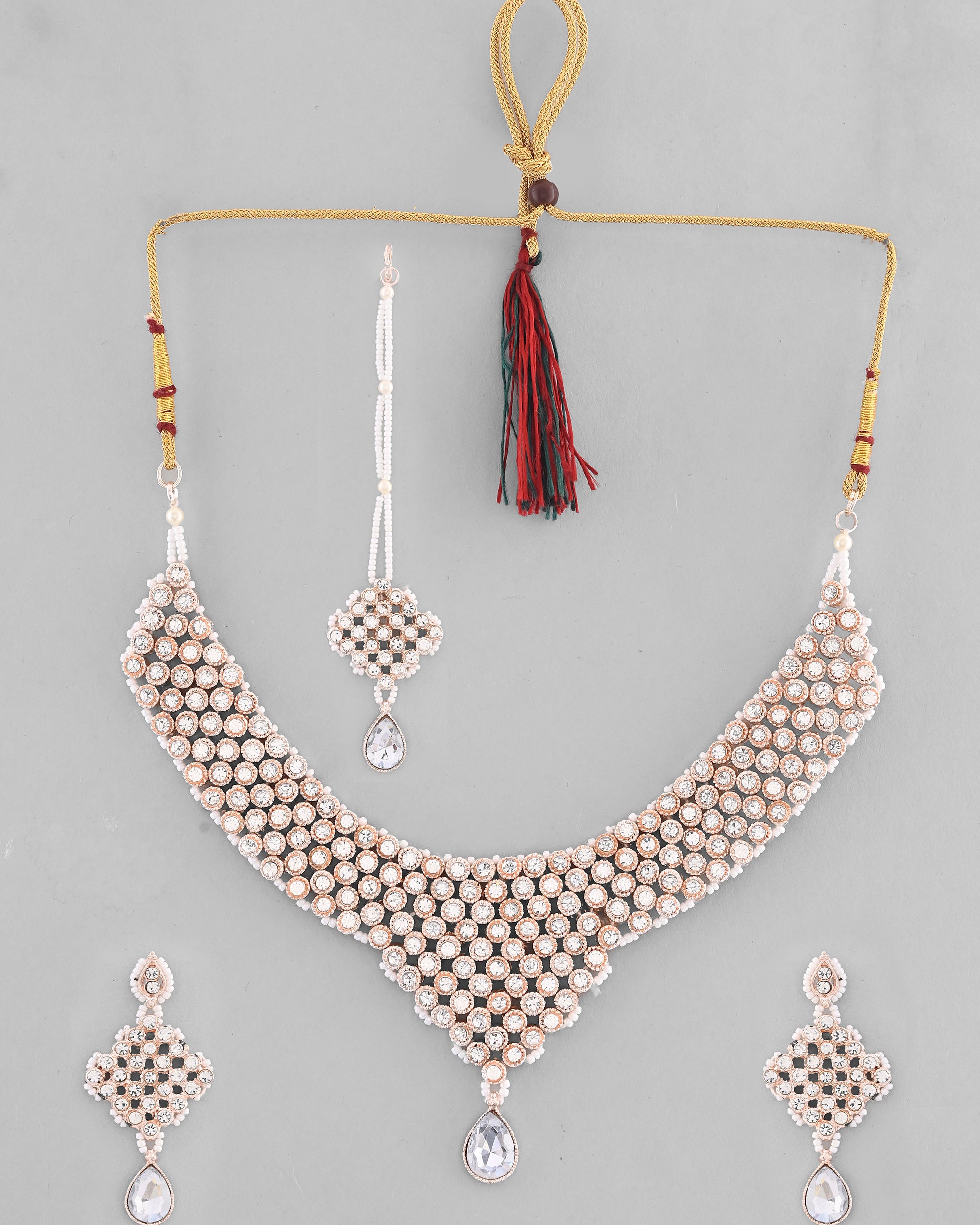 VOJ Silver Plated Party Wear AD Choker Necklace Jewellery Set - Distacart