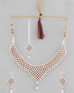 Thumbnail for VOJ Silver Plated Party Wear AD Choker Necklace Jewellery Set - Distacart